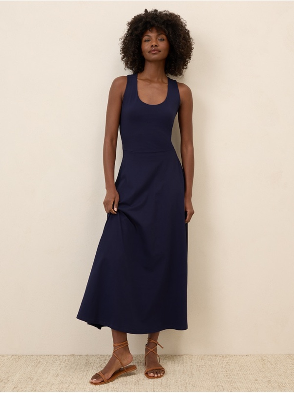PACT Fit and Flare Open Back Maxi Dress
